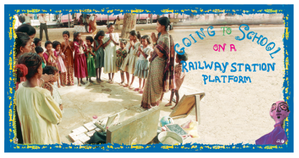 Going to School on a railway station platform